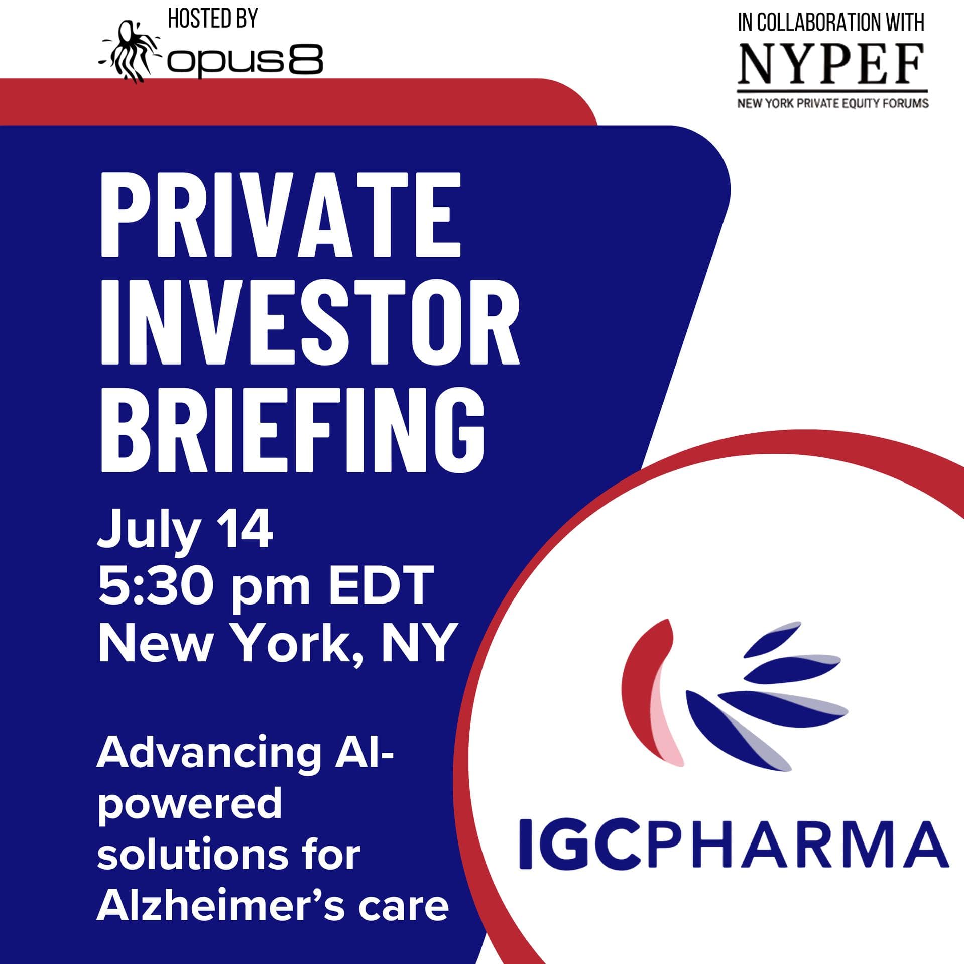 IGC Pharma Private Investor Briefing - NYC